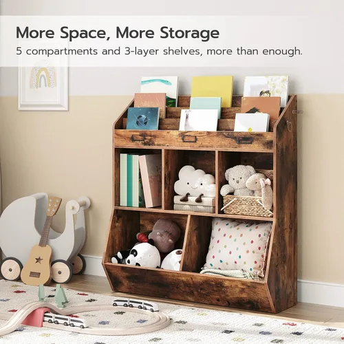Vista 4 de HOOBRO Estantería para niños, organizador de almacenamiento para juguetes, estantería para niños, 5 compartimentos y 3 estantes de 3 niveles