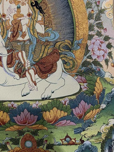 Vista 6 de Budismo tibetano Thangka Samantabhadra Guanyin Tangka Fengshui mural colgante de pared para decoración del hogar, tapiz de meditación