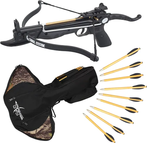 Vista 5 de SAS Prophecy 80 LBS Aluminum Self-Cocking Pistol Crossbow + 3 Arrows Black Ballesta de madera solamente