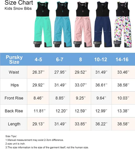Vista 7 de Pursky Pantalones de nieve para niños, baberos de esquí de invierno para niña, con aislamiento, impermeables, pantalones de nieve de forro polar