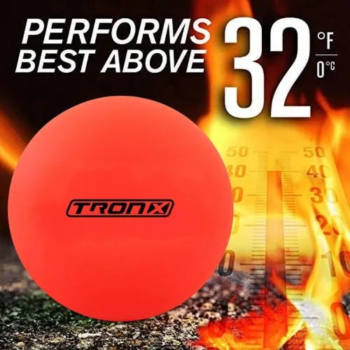 Vista 3 de TronX Pelotas de hockey callejero – Paquete de 12 – Balones de hockey oficiales para exteriores de color naranja bajo sin rebote