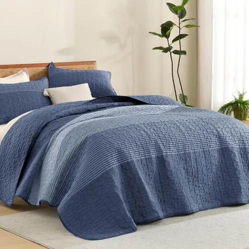 Vista 25 de Litanika Edredón tamaño Queen, juego de ropa de cama de 3 piezas a rayas 01 - Blanco y negro