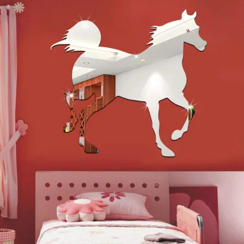 Vista 8 de FOMIYES Decoración para el hogar, espejo acrílico 3D, decoración en forma de caballo, calcomanías de arte de pared autoadhesivas para el hogar, sala