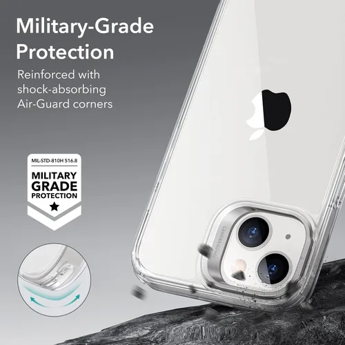 Vista 5 de ESR Funda transparente clásica compatible con iPhone 14 Pro con soporte, protección de grado militar, soporte de anillo de cámara integrado