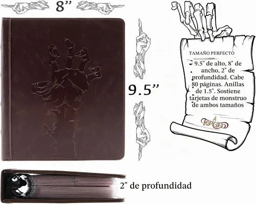 Vista 2 de Forged Dice Co. Curiosities Cache - Carpeta organizadora de tarjetas y tarjetas hechizas con páginas, color marrón oscuro, 9.5 x 8 x 2 pulgadas