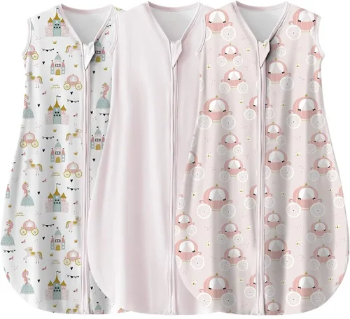Vista 5 de Paquete de 3 Saco de dormir para bebé, sin mangas, cremallera de 2 vías, saco de dormir transpirable para niños pequeños