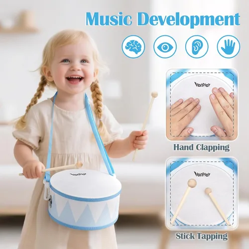 Vista 4 de Juego de batería para niños - Juguetes para niños de 2 y 3 años, regalos de cumpleaños para niños - Instrumentos musicales Montessori de madera