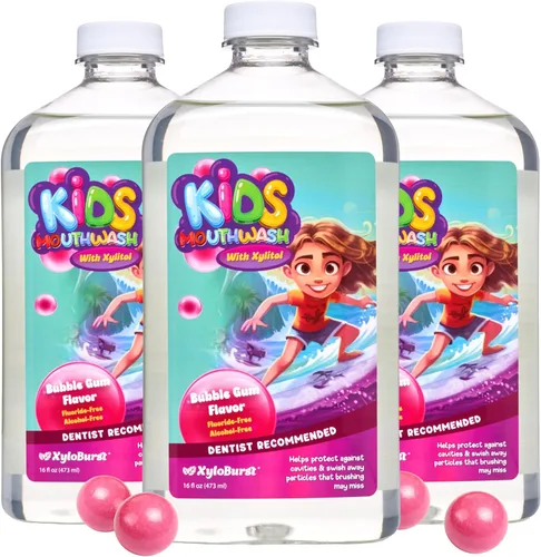 Vista 6 de Xyloburst Oral Rinse Kids Enjuague Bucal - Enjuague bucal con xilitol natural, enjuague bucal sin flúor con aloe vera, sin alcohol, 16 onzas líquidas