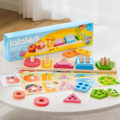 Vista 7 de lalalark Juguetes Montessori para niños de 1, 2 y 3 años, juguetes de clasificación y apilamiento de madera con 5 tarjetas temáticas, juguetes