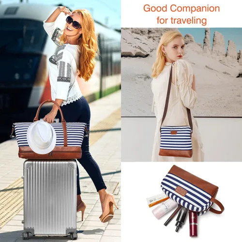 Vista 2 de OPAGE Bolsa de fin de semana para mujeres y hombres, bolsa de lona grande con compartimento para zapatos, bolsa de viaje con funda de carretera