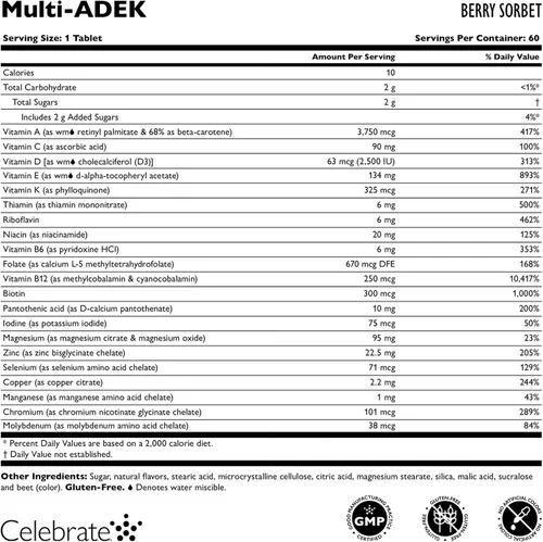 Vista 3 de Celebrate Vitamins Multi ADEK masticables sin hierro, multivitamínico bariátrico diario, alto nivel de vitaminas A, D, E, K y B12 para pacientes