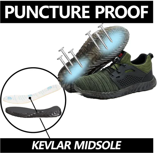 Vista 43 de SUADEX Zapatos deportivos con punta de acero para hombres y mujeres, indestructibles, ligeros, cómodos, antideslizantes, puntera compuesta