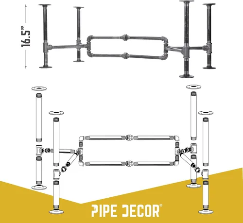 Vista 2 de PIPE DECOR Juego de patas de mesa auxiliar, kit de base de mesa industrial rústica para sala de estar, oficina, tuberías y accesorios ásperos