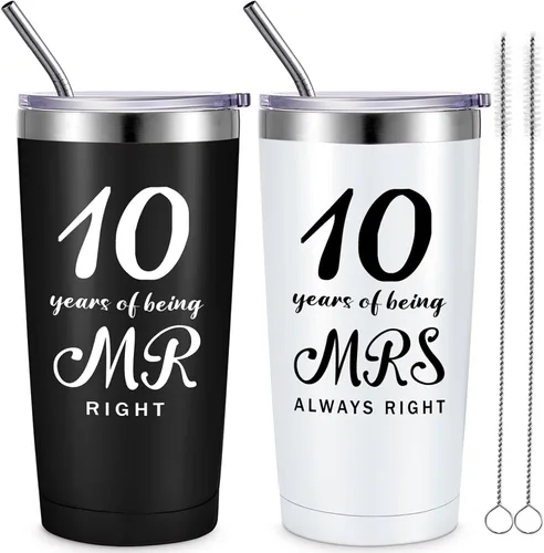 Vista 9 de Cunhill Juego de 2 vasos de 10º aniversario de boda Mr and Mrs Cups de 20