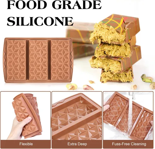 Vista 7 de 2 moldes de barra de chocolate de silicona profunda grandes moldes de chocolate se rompen en forma de pirámide, moldes gruesos para barra de caramelo