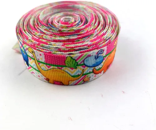 Vista 3 de Heyiwell Cinta de grogrén con estampado de dinosaurio multicolor de 10 yardas para regalos, lazos para el cabello, manualidades de bricolaje