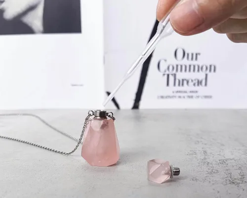Vista 57 de Perfume Bottle Necklace Heart Shape, Amethyst Necklace Healing Crystal for Women, Essential Oil Diffuser Bottle Necklace Jewelry for Liquid