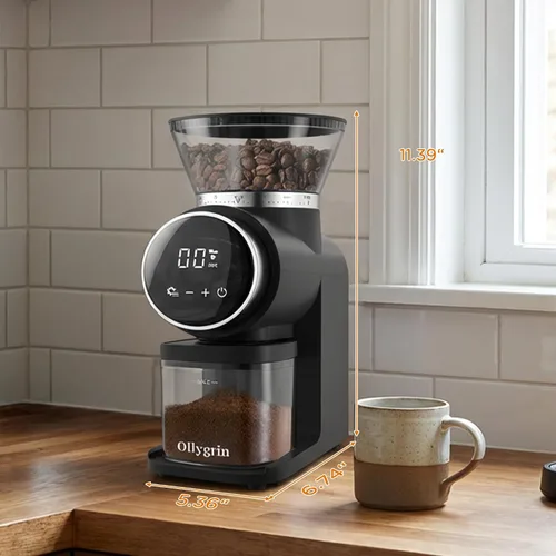 Vista 13 de Ollygrin Molinillo de café eléctrico de rebabas cónicas, molinillo de café con panel táctil con 30 ajustes precisos, molinillo de granos de café