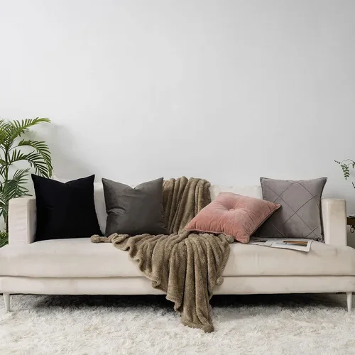 Vista 4 de Juego de 2 fundas de almohada decorativas de terciopelo de 14 x 14 pulgadas con cremallera, fundas de cojín cuadradas suaves y lisas de lujo