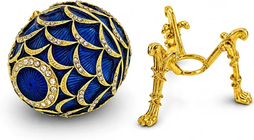 Vista 3 de Huevo de Pascua imperial inspirado en la piña esmaltada azul con reloj
