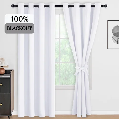 Vista 78 de DWCN - Cortinas 100% opacas para dormitorio con forro negro, cortinas de ventana de doble capa con aislamiento térmico que oscurecen toda la Azul