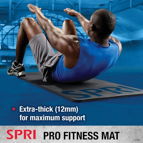 Vista 5 de SPRI Pro Fitness Matt de 0.472 pulgadas (0.472 in) - Tapete de ejercicio grueso para entrenamientos de piso, sentadillas, flexiones, estiramiento