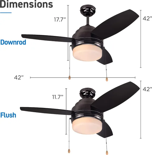 Vista 7 de COMMERCIAL COOL Ventilador de techo moderno de 42 pulgadas con luces, enfría hasta 175 pies cuadrados, ideal para habitaciones de tamaño mediano
