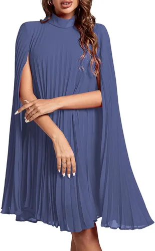 Vista 26 de Rooscier Vestido midi de fiesta plisado con cuello alto falso y espalda abierta para mujer