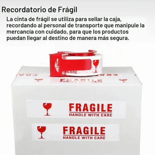 Vista 5 de BOMEI PACK Cinta frágil de 2 pulgadas x 330 pies (110 yardas), 2 rollos, mango de cinta frágil con cuidado para el envío con dispensador, cinta