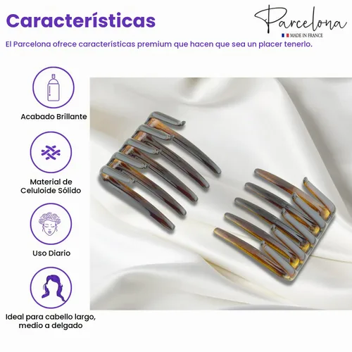 Vista 2 de Parcelona Cangrejo francés entrelazado marrón mediano 2 1/4 pulgadas celuloide antideslizante coleta clips flexibles resistentes pinzas para el pelo
