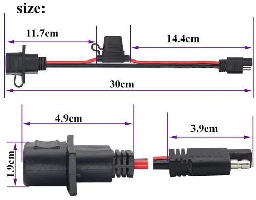 Vista 2 de Cable adaptador de puerto lateral de salida de corriente SAE de 12 AWG con fusible de 20 A, SAE resistente a la intemperie, cable conector
