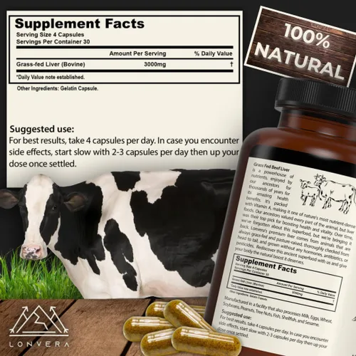 Vista 5 de Lonvera Suplemento de Hígado de Res Alimentado con Pasto – 3000 mg de Órganos Desecados Liofilizados – Fuente de Nutrientes para Articulaciones