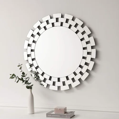 Vista 11 de KOHROS Espejos redondos decorativos de pared, espejo moderno irregular para sala de estar, dormitorio, entrada, 31.5 pulgadas