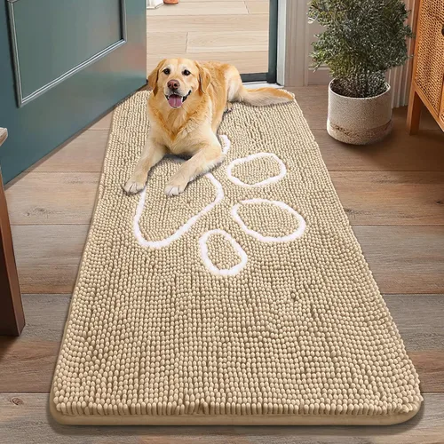 Vista 233 de Smiry Tapete para puerta de perro para patas fangosas, absorbente y Gris y negro