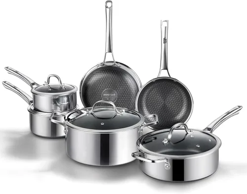 Vista 7 de Sartenes antiadherentes, sartenes híbridas para hornear de 12 pulgadas con tapa Sartén de acero inoxidable, sartén para huevos de cocina