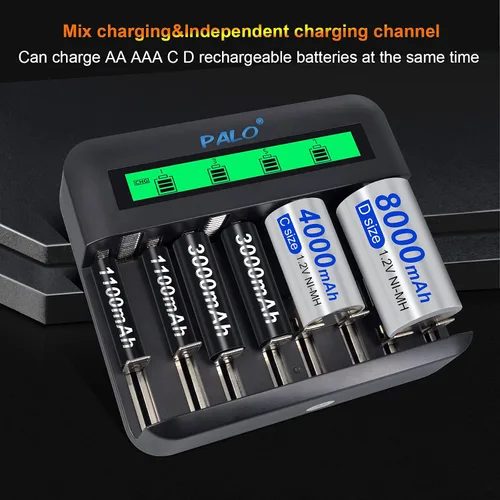 Vista 5 de Tenberly Cargador de batería universal AA AAA C D con 4 baterías recargables de tamaño C de 4000 mAh