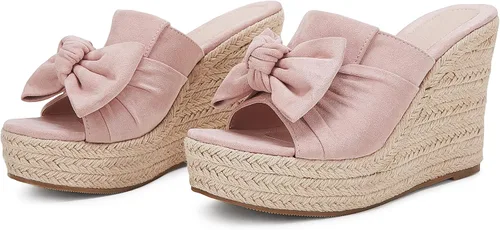 Vista 3 de PiePieBuy Alpargatas de plataforma para mujer, sandalias de cuña con lazo y puntera abierta