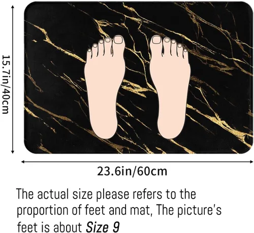 Vista 2 de Alfombras de baño negras y doradas para decoración de baño, alfombra de baño de mármol absorbente, alfombra antideslizante para piso, alfombras