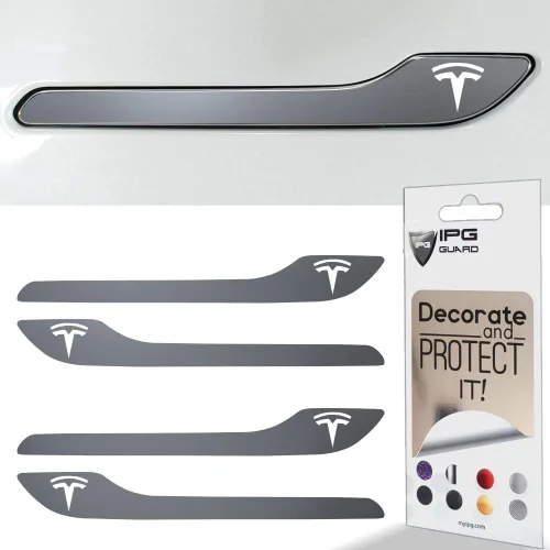 Vista 21 de IPG Kit de 4 calcomanías para manija de puerta de Tesla Model 3/Model Y (juego de 4) con logotipo de Tesla (fibra de carbono negra)