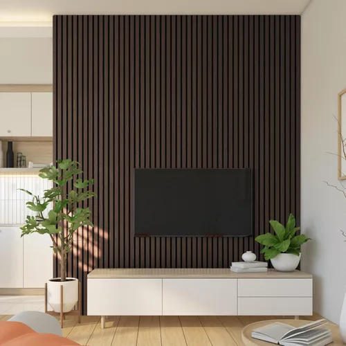 Vista 9 de Paquete de 2 paneles de madera para pared, paneles de pared de listones de madera acústicos, paneles de madera insonorizados para decoración