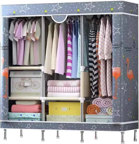 Vista 8 de large closets Portable Wardrobe Closet with Pattern Cloth Cover Closets for Bedroom Hanging Closet Saves Space Steel Rack Large Closet Space-saving