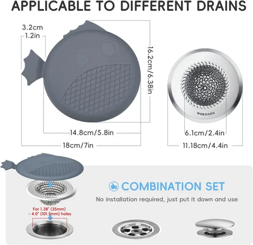 Vista 7 de Atrapapelos para Desagüe de Bañera, Wokdada Atrapapelos de Drenaje Rápido para Ducha, Protector de Desagüe Reversible de Acero Inoxidable 304