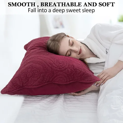 Vista 2 de BOSOWOS Juego de 2 fundas de almohada acolchadas de microfibra estándar, fundas de almohada suaves y transpirables con cierre de sobre