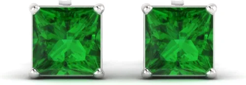 Vista 2 de Diamondere - Pendientes solitarios de piedras preciosas de corte princesa naturales y certificados en oro blanco de 14 quilates Pendientes