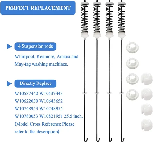 Vista 5 de W10780045 NTW4516FW2 NTW4516FW1 NTW4605EW0 Kit de varilla de suspensión para lavadora (26.7 pulgadas) para Amana Whirlpool Kenmore -Reemplazar