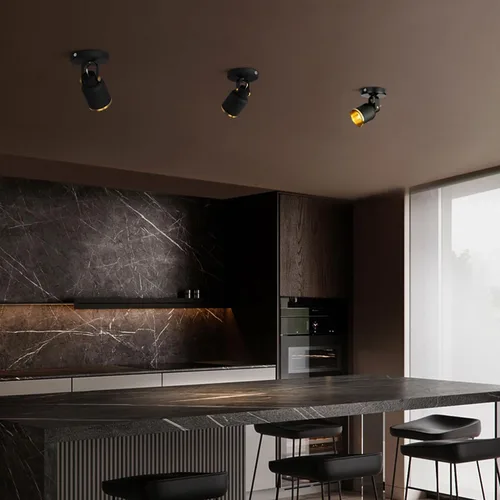 Vista 7 de Aisilan - Foco de techo LED regulable negro y dorado para interiores, ajustable, 180 grados, monopointo, luz blanca cálida, 3000 K, 7 W