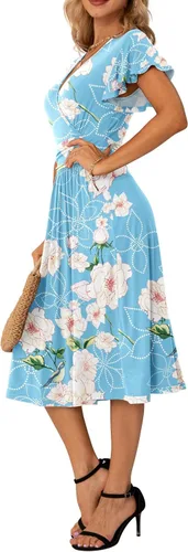 Vista 3 de GRECERELLE Vestido de primavera y verano para mujer casual con volantes manga cortalarga con cuello en V