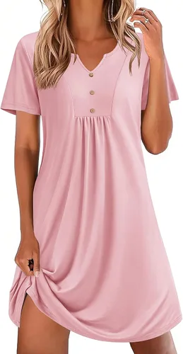 Vista 16 de Ekouaer Camisones para mujer de algodón Vestidos de noche Plisados Camisones Henley Cuello en V Camisas de dormir de manga corta Ropa de dormir