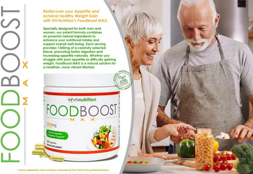 Vista 3 de VH Nutrition FoodBoost MAX 1300 mg Estimulante del apetito* Píldoras de aumento de peso* para hombres y mujeres Formulado con genciana, cúrcuma