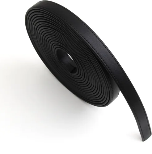 Vista 17 de lalatia Correas de cuero sintético cosidas para manualidades, tiras de cuero con costuras de 1/2 pulgada de ancho, 2 yardas de largo, color negro